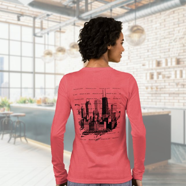 En Tri-matière Joyeux T-shirt Noël Chicago Skyline Holiday (Merry Christmas Chicago Skyline Holiday T-shirt Tri-Blend Shirt (back))