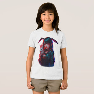 En Tri-matière Lapin fille Cyberpunk – T-shirt cool néon pour enf