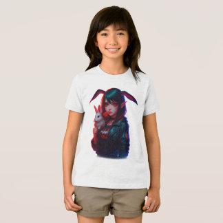 En Tri-matière Lapin fille Cyberpunk – T-shirt cool néon pour enf