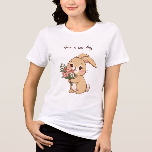 En Tri-matière Lapin Mignon avec T-Shirt Fleur – Lapin Adorable D (Recto)