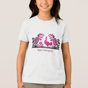 En Tri-matière Magenta Thanksgiving Turkey Floral T-Shirt