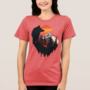 En Tri-matière Magnifique T-Shirt Graphique Loup Montagne Coucher