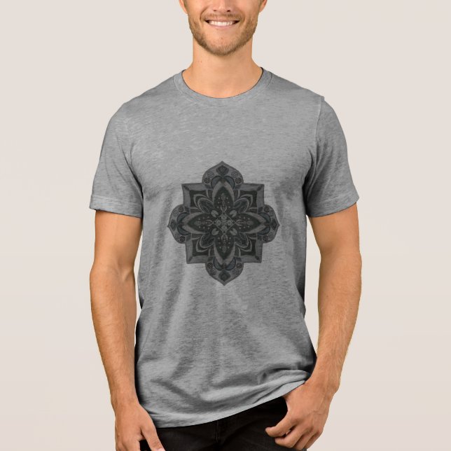En Tri-matière Men's t-shirt with geometric gray & black mandala (Recto)