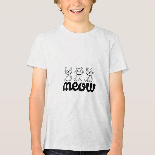 En Tri-matière Meow T-Shirt - Cute Cat Design (Recto)