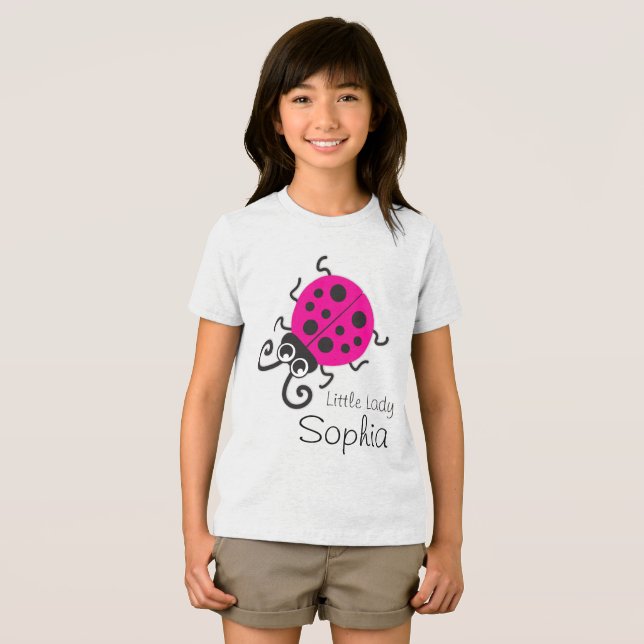 En Tri-matière Mignonnes filles coccinelle nom rose blanc t-shirt (Recto plein)