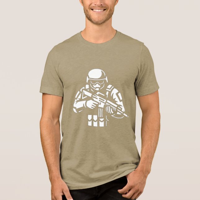 En Tri-matière Military Gamer Skull Helmet Design T-Shirt (Recto)
