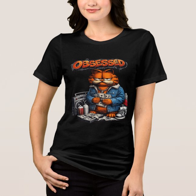 En Tri-matière Obsessed Cat Street Style Graphic T-Shirt  (Recto)