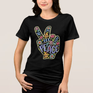 En Tri-matière Panneau de la main de la paix florale T-shirt - Hi
