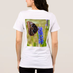 En Tri-matière Papillon morpho bleu sur T-shirt orchidée marécage