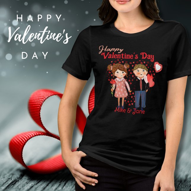 En Tri-matière Petit Couple Joyeux T-shirt noir Saint Valentin (Cute Couple Happy Valentine Black T-Shirt Tri-Blend Shirt)