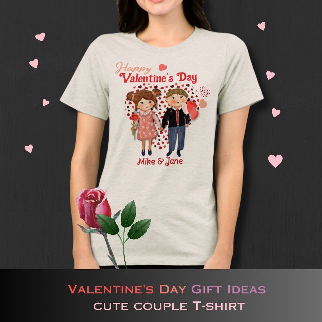 En Tri-matière Petit Couple Joyeux T-shirt Saint Valentin léger (Cute Couple Happy Valentine light T-Shirt Tri-Blend )