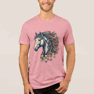 En Tri-matière Pièce de puzzle de cheval coloré T-Shirt gravure v