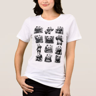 En Tri-matière poses de panda drôles - T-shirt de panda mignon