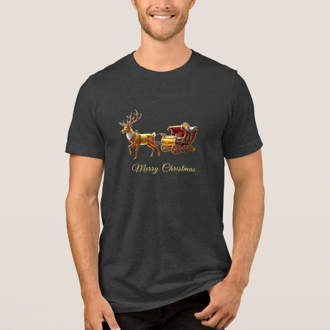 En Tri-matière Reindeer Christmas Sleigh Holiday Men's T-Shirt (Recto)