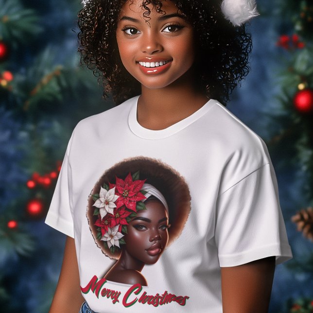 En Tri-matière Reine afro-américaine avec T-shirt Poinsettias (Créateur téléchargé)