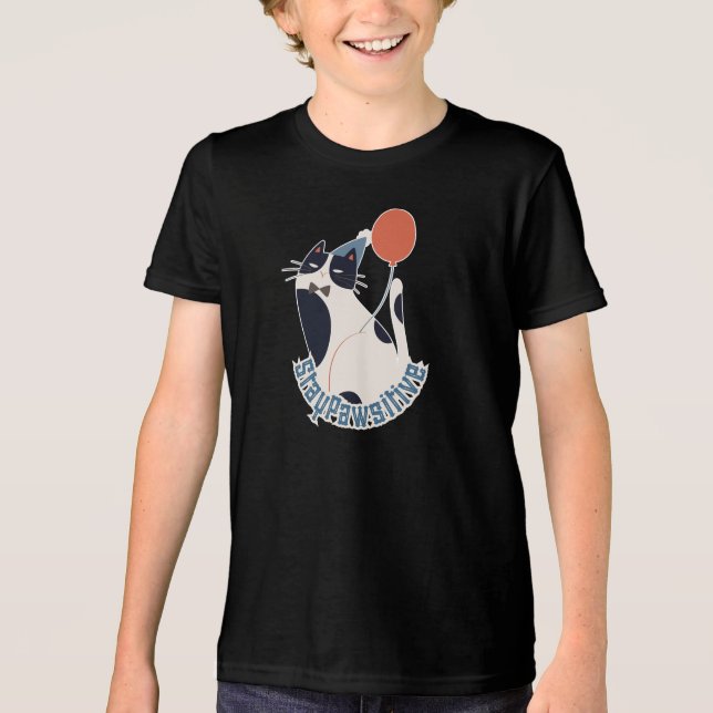 En Tri-matière Restez Pawsitif T-Shirt Tri-blend pour Jeunes Chat (Recto)