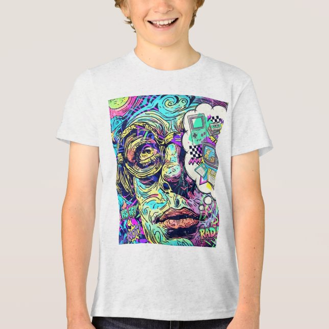 En Tri-matière Retro Psychedelic Kids Childrens T-Shirt (Recto)