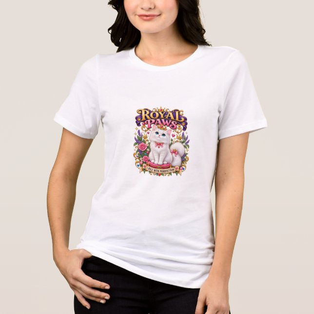 En Tri-matière Royal Paws T-Shirt Chat Blanc | (Recto)