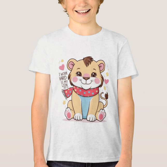 En Tri-matière Sad Lion Cub - Soft Pastel Pleurant T-Shirt Lion (Recto)