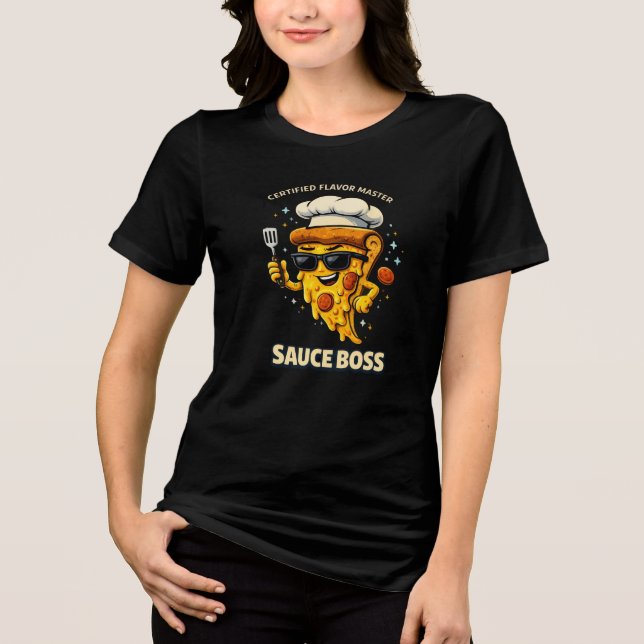 En Tri-matière Sauce Boss T-Shirt – Funny Pizza Chef Slice Cartoo (Recto)