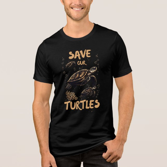 En Tri-matière Sauvez Le T-Shirt Tortues, Eco Friendly Sea Turtle (Recto)