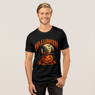 En Tri-matière Spooky Halloween T-Shirt – Pumpkin, Bats & Haunted