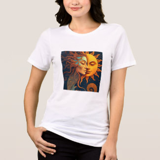 En Tri-matière Sun and Moon Face T-Shirt – Celestial Art Tee for 