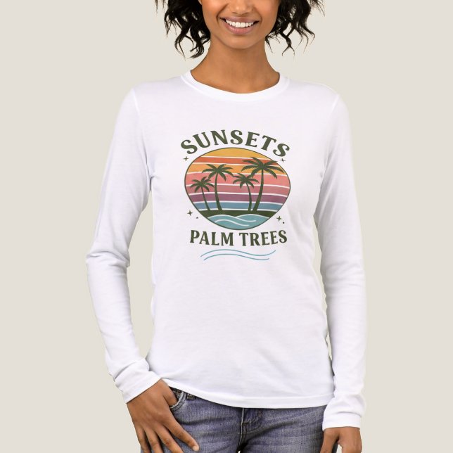 En Tri-matière Sunsets & Palm Trees | Summer Beach T-Shirt (Recto)