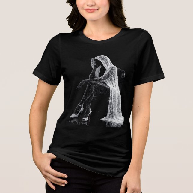 En Tri-matière Surreal Emotional Figure Art Women’s Black T-Shirt (Recto)