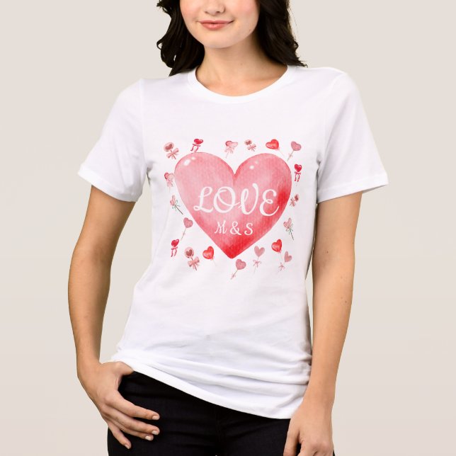 En Tri-matière Sweet Watercolor Heart Valentine T-Shirt (Recto)