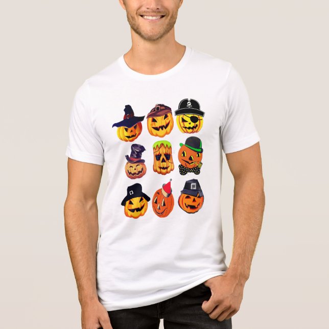 En Tri-matière T-shirt à col couché du Citrouille Jack d'Hallowee (Recto)