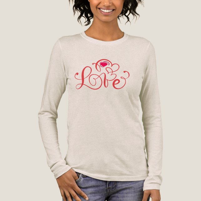 En Tri-matière T-Shirt à manches longues Elegant Script Love Hear (Recto)