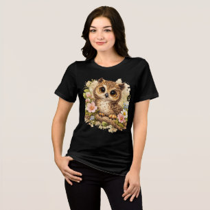 En Tri-matière T-shirt animal mignon bébé hibou floral Kawaii