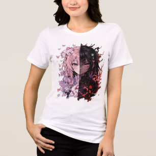 En Tri-matière T-Shirt Anime à Double Humeur – Mignon & Sombre