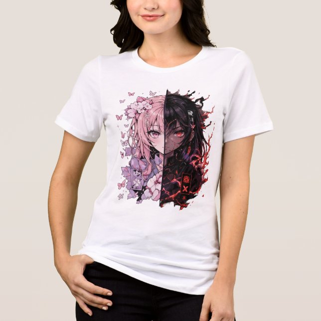 En Tri-matière T-Shirt Anime à Double Humeur – Mignon & Sombre (Recto)