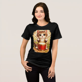 En Tri-matière T-shirt aquarelle d'un chaton mignon jouant du tam