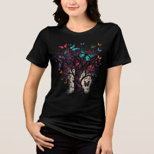 En Tri-matière T-shirt arbre à papillon féminin