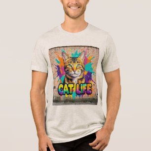 En Tri-matière T-Shirt Art Graffiti Vie de Chat Coloré