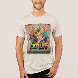 En Tri-matière T-Shirt Art Graffiti Vie de Chat Coloré