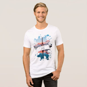 En Tri-matière T-Shirt Art Splash Aquarelle Paris Tour Eiffel