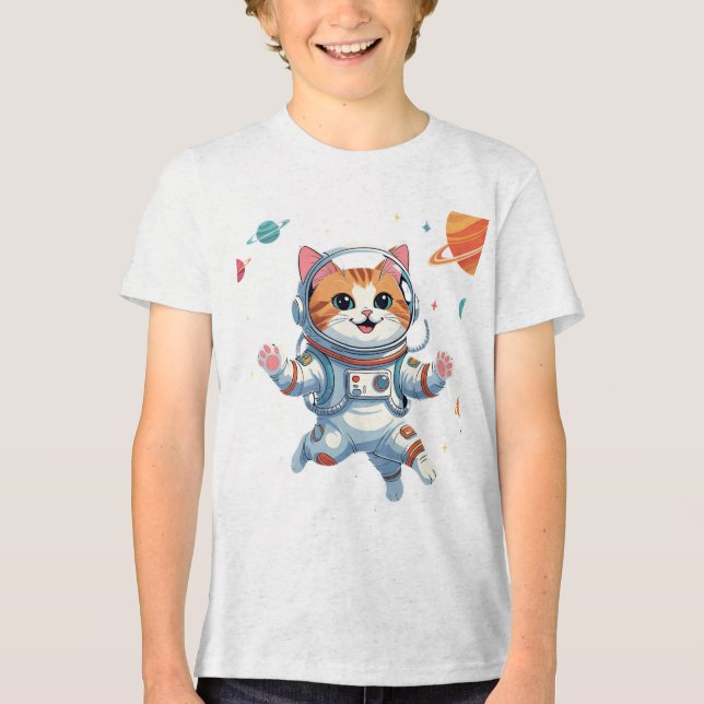 En Tri-matière T-Shirt Astronaute Chat de l'Espace – Kitty Cosmiq (Recto)