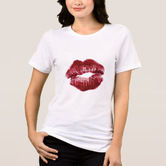 En Tri-matière T-Shirt avec marque de baiser aux lèvres rouges es
