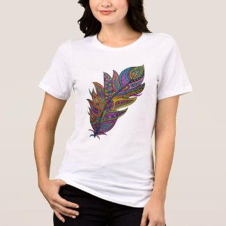 En Tri-matière T-shirt bohème plume mandala arc-en-ciel