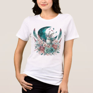 En Tri-matière T-shirt Boho Bunny avec lune et fleurs
