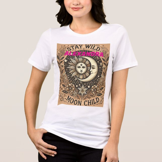 En Tri-matière T-shirt céleste de Boho "enfant de lune brillante" (Recto)