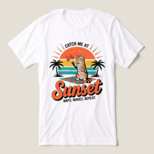 En Tri-matière T-shirt chat d'été au coucher du soleil - Tee-shir