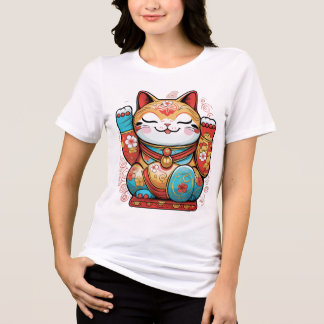 En Tri-matière T-Shirt Chat Japonais Chanceux (Maneki-neko) – Sym