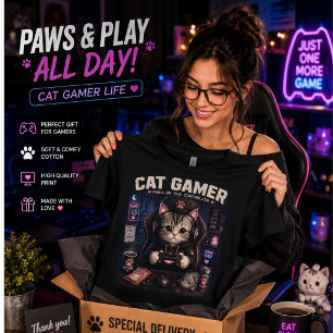 En Tri-matière T-Shirt Chat Joueur Chemise de Chat de Jeu Migno