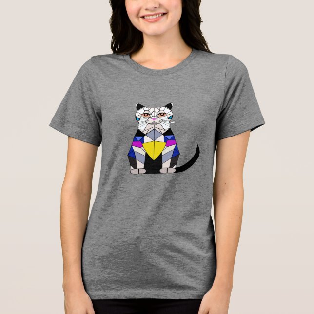 En Tri-matière T-Shirt chat motif chat (Recto)