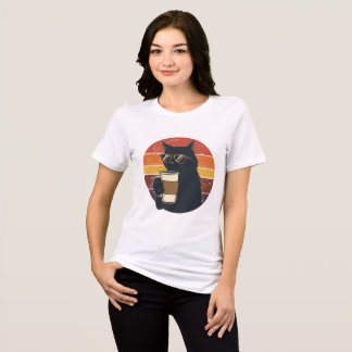 En Tri-matière T-shirt Chat Noir Portant des Lunettes de Soleil